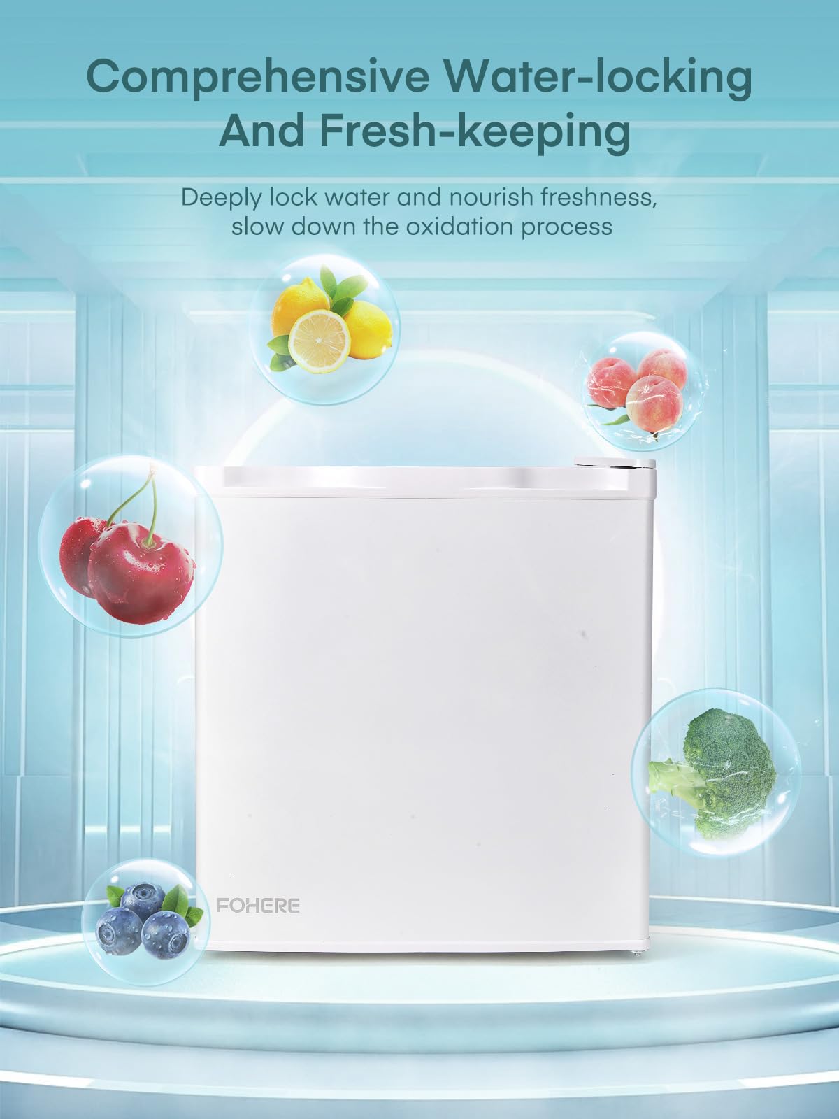 Mini Nevera FOHERE 46L – Bajo Consumo, Silenciosa, Puerta Reversible, Termostato Ajustable, Color Blanco