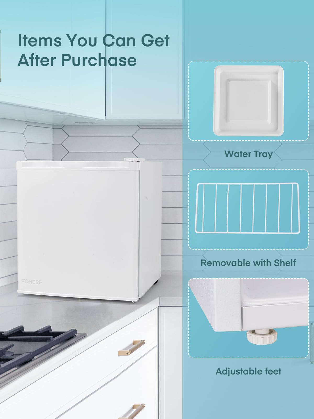 Mini Nevera FOHERE 46L – Bajo Consumo, Silenciosa, Puerta Reversible, Termostato Ajustable, Color Blanco