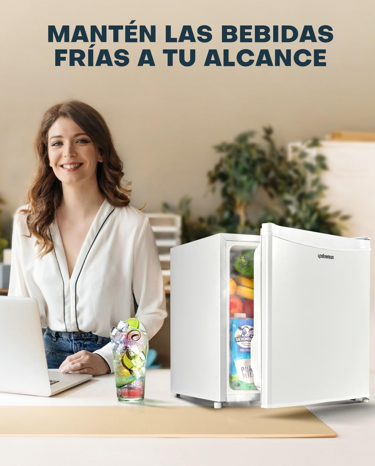 Mini Nevera Upstreman 46L – Compacta, Silenciosa, Bajo Consumo, 5 Niveles de Temperatura, Puerta Reversible, Blanca