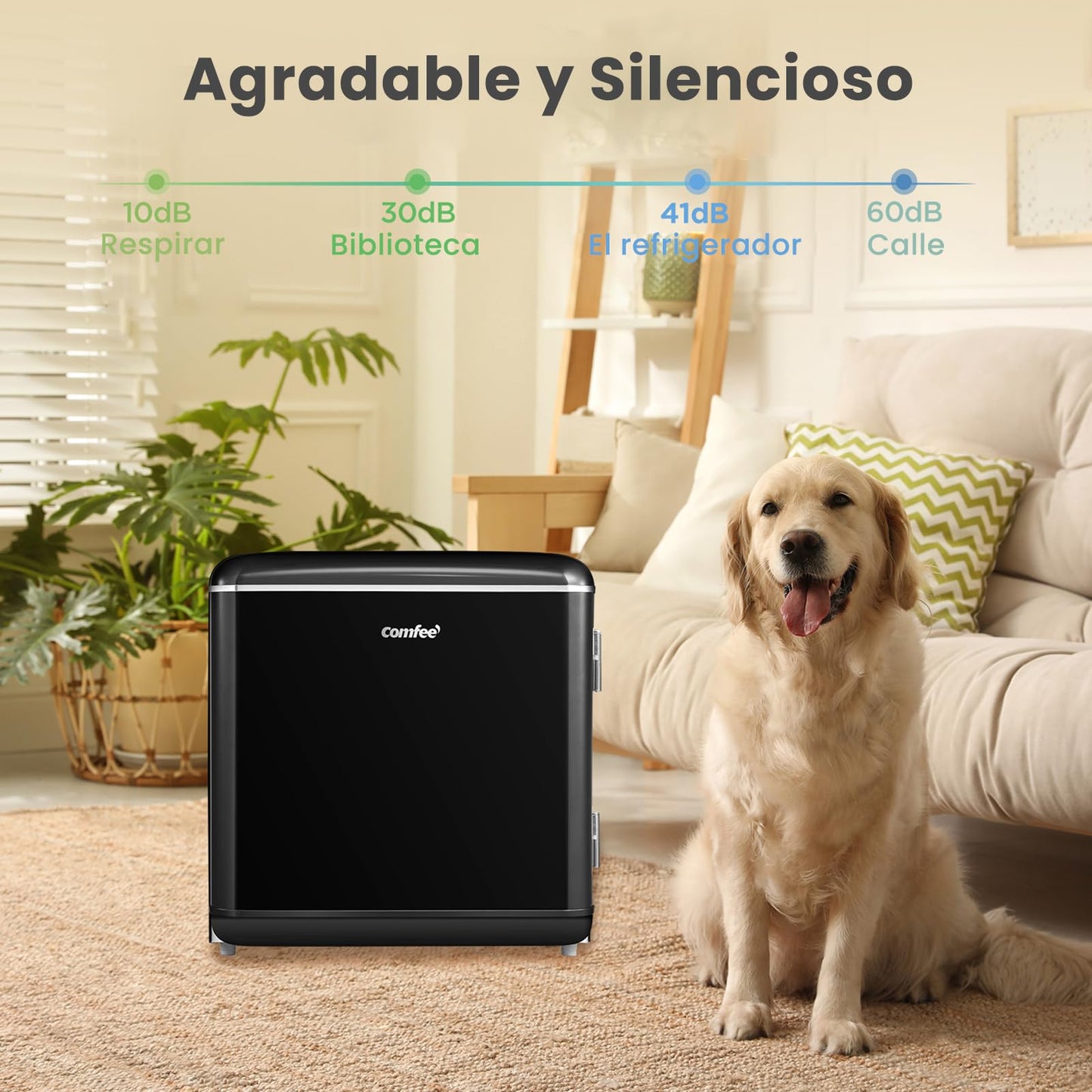 Frigorífico Retro Comfee' RCD50BL2EURT(E) – Mini Bar 47L con Compartimento Enfriador y Control Mecánico, Negro