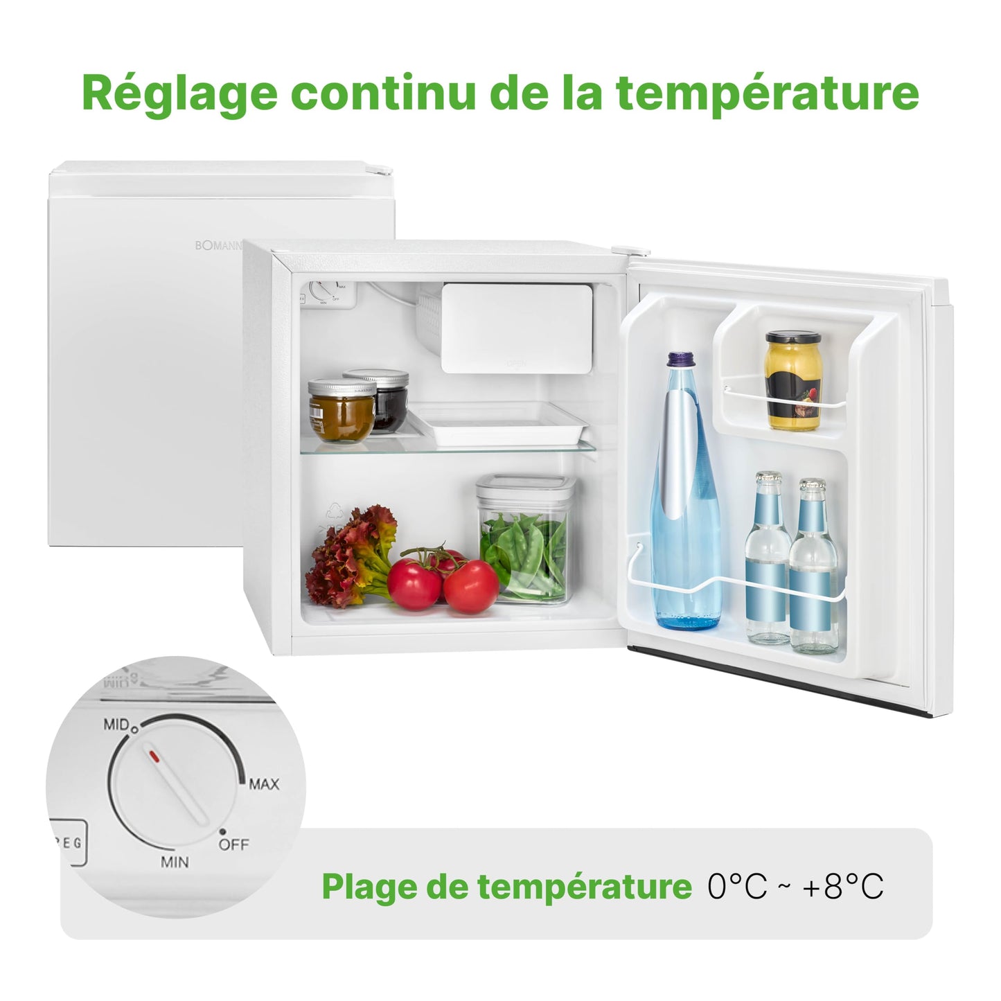 Mini Frigorífico 45 L con Congelador – Silencioso, Puerta Reversible, Control de Temperatura, Blanco