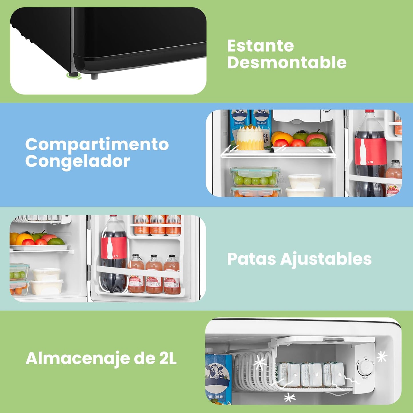 Frigorífico Retro Comfee' RCD50BL2EURT(E) – Mini Bar 47L con Compartimento Enfriador y Control Mecánico, Negro