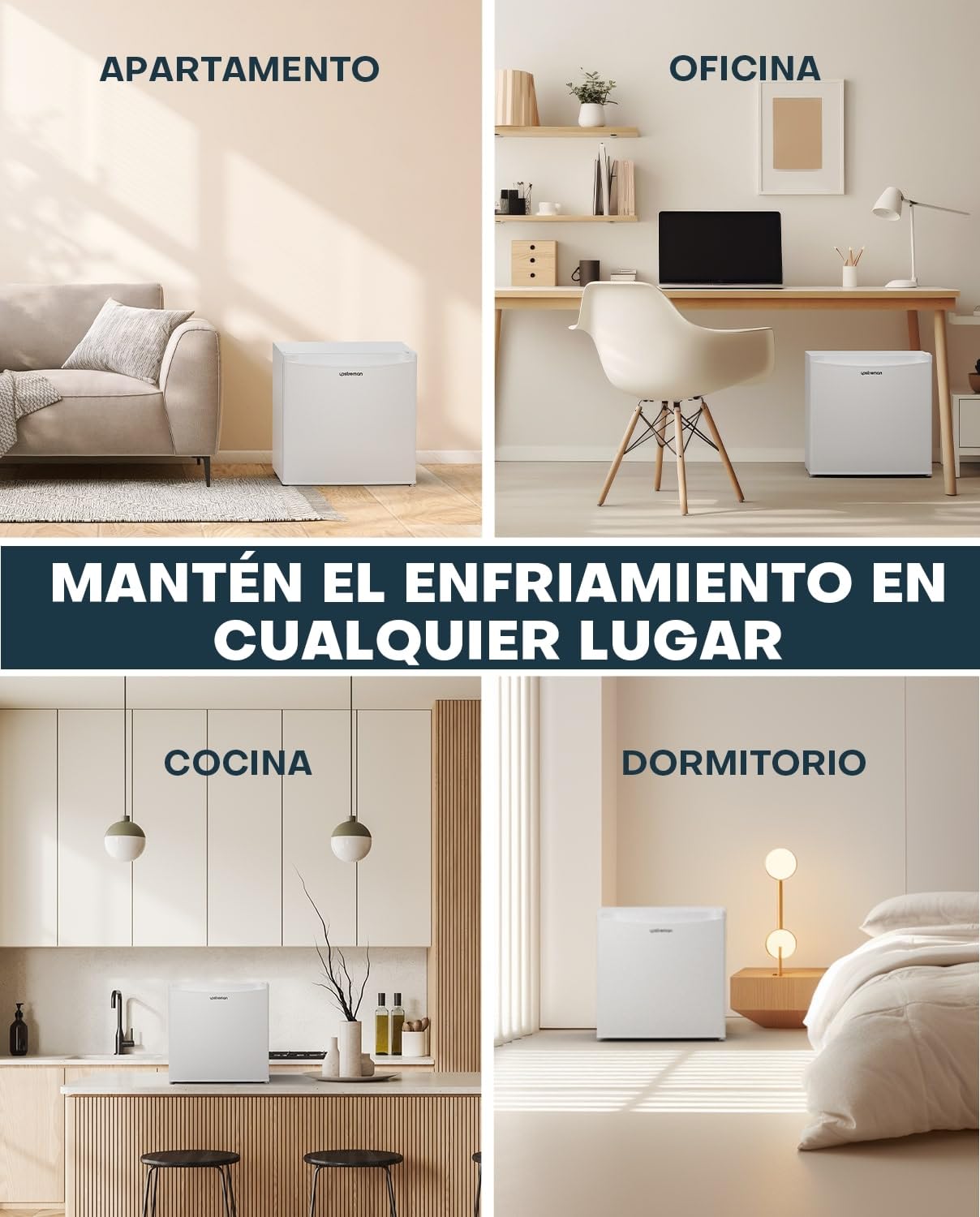 Mini Nevera Upstreman 46L – Compacta, Silenciosa, Bajo Consumo, 5 Niveles de Temperatura, Puerta Reversible, Blanca