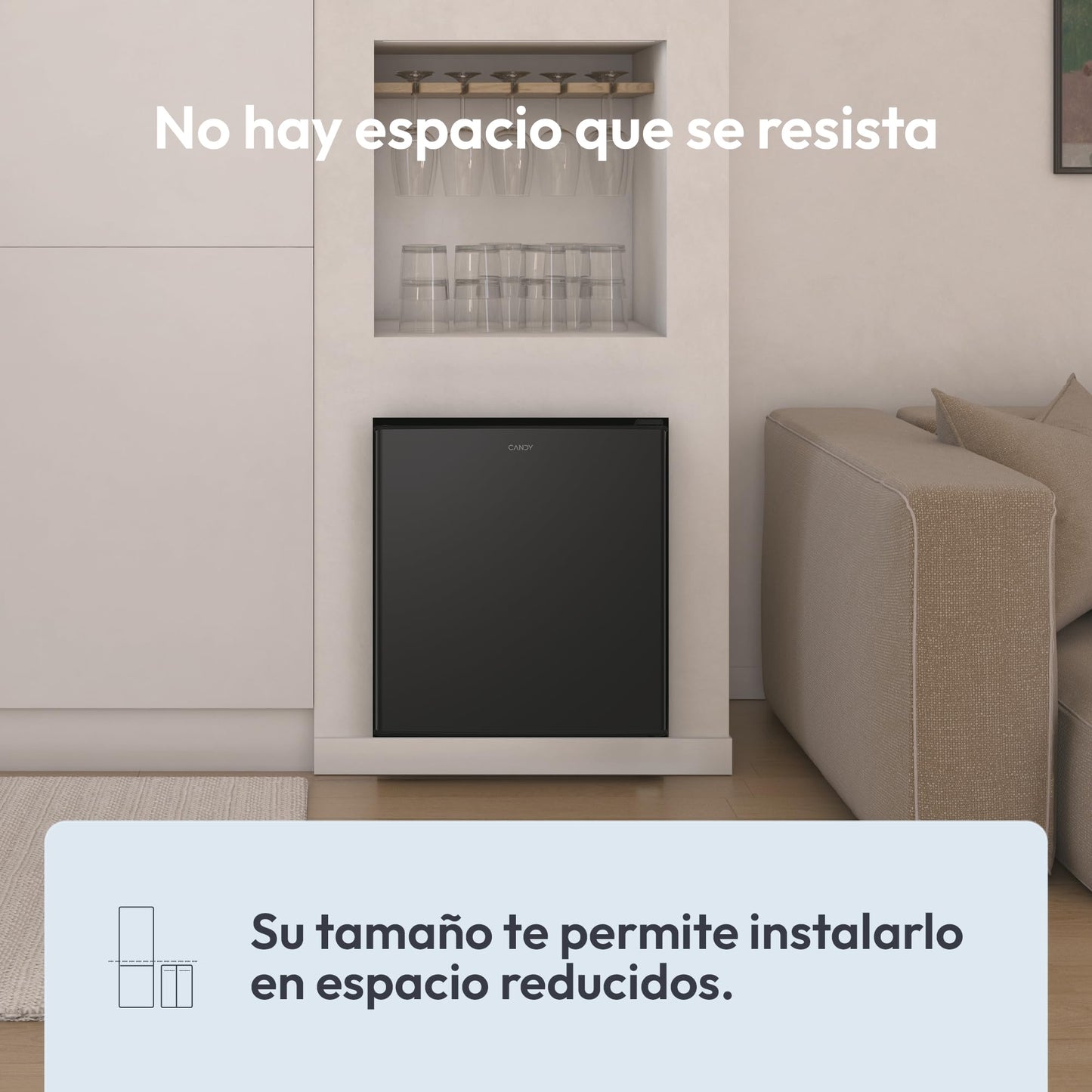 Frigorífico Candy CHASD4351EBC – Mini Bar 43L con Iluminación LED, Estantes en la Puerta y Control Mecánico, Negro