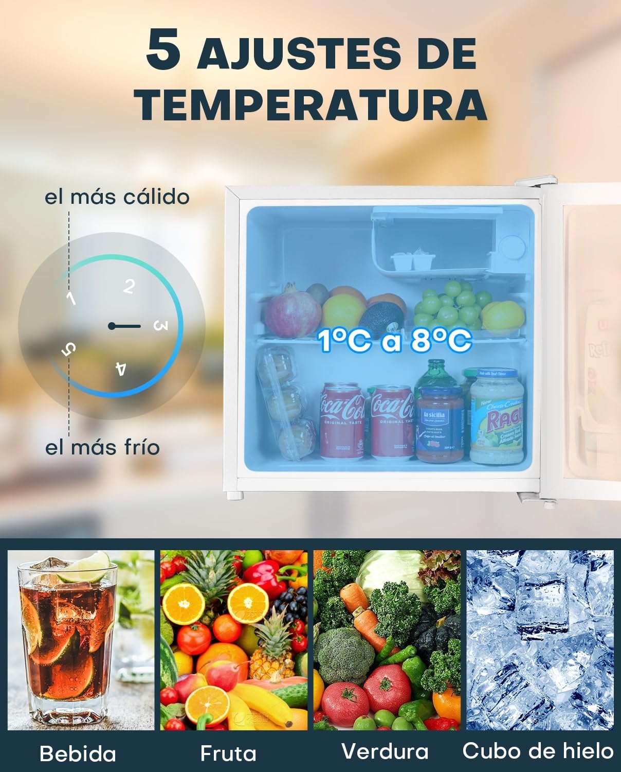 Mini Nevera Upstreman 46L – Compacta, Silenciosa, Bajo Consumo, 5 Niveles de Temperatura, Puerta Reversible, Blanca