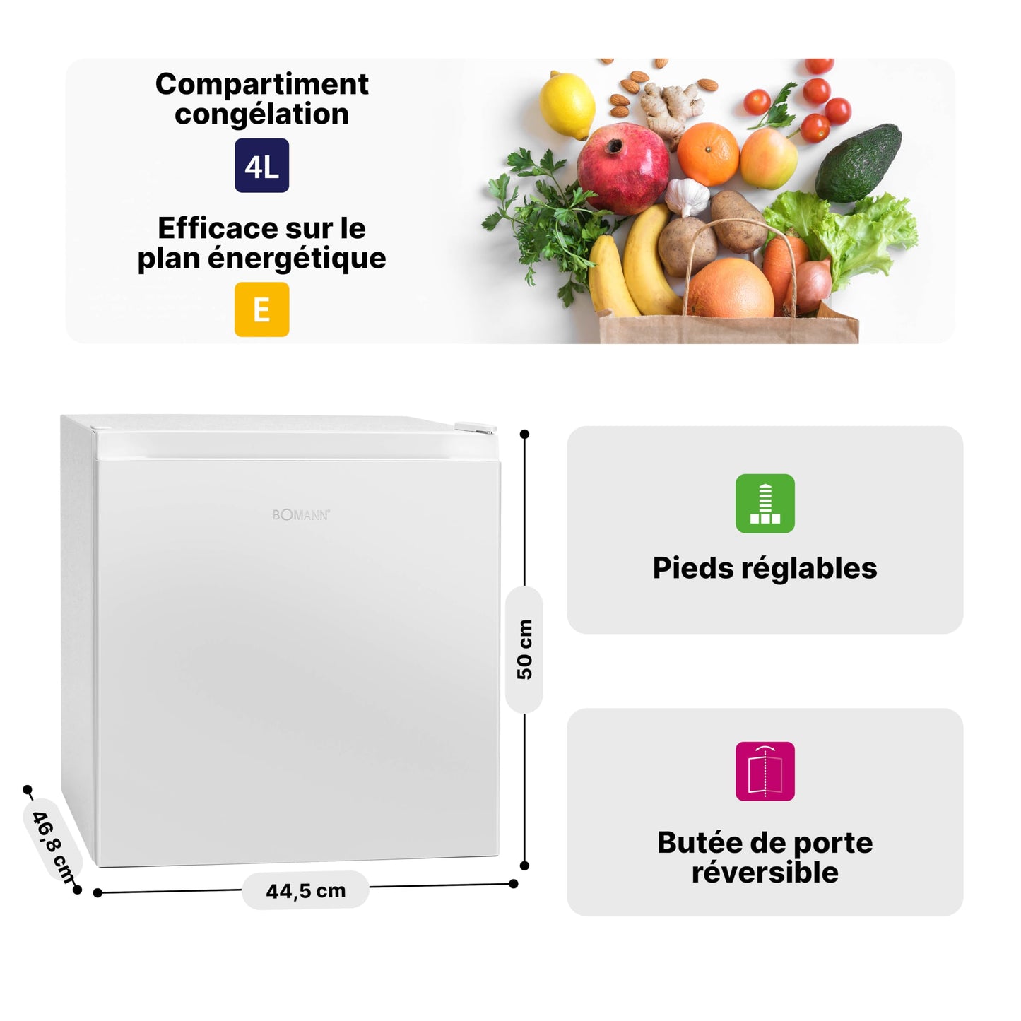 Mini Frigorífico 45 L con Congelador – Silencioso, Puerta Reversible, Control de Temperatura, Blanco