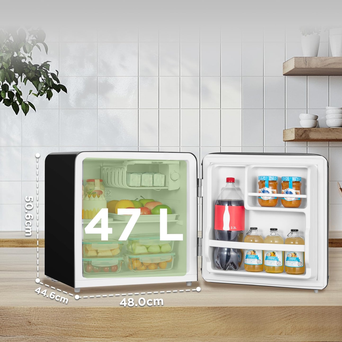 Frigorífico Retro Comfee' RCD50BL2EURT(E) – Mini Bar 47L con Compartimento Enfriador y Control Mecánico, Negro