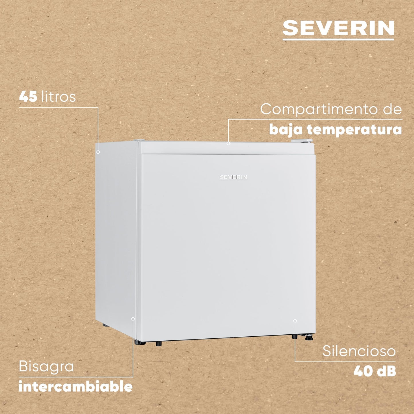 Mininevera SEVERIN 45L con Compartimento de Baja Temperatura – Bajo Consumo y Puerta Reversible