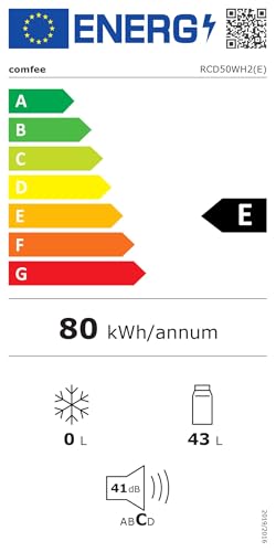 Mini Frigorífico Comfee' RCD50WH2(E) 43L – Puerta Reversible, Bajo Consumo y Funcionamiento Silencioso, Blanco
