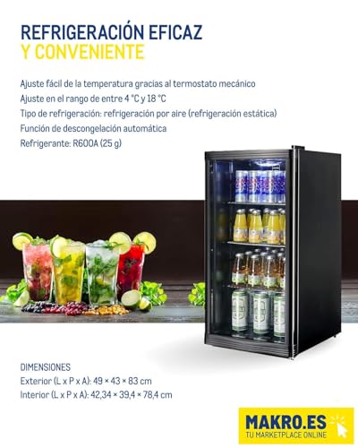 Mini Frigorífico Profesional con Puerta de Cristal – 88 L, Negro, con Estantes Ajustables