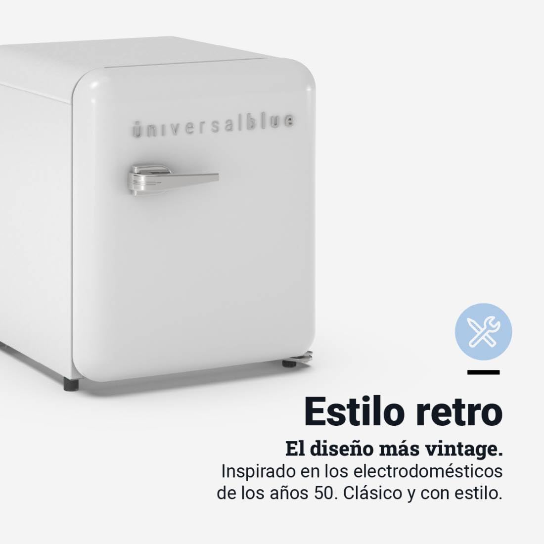 Frigorífico UNIVERSALBLUE COMO 6032W – Mini Bar Retro 48L con Zona Fría y Control Mecánico, Blanco