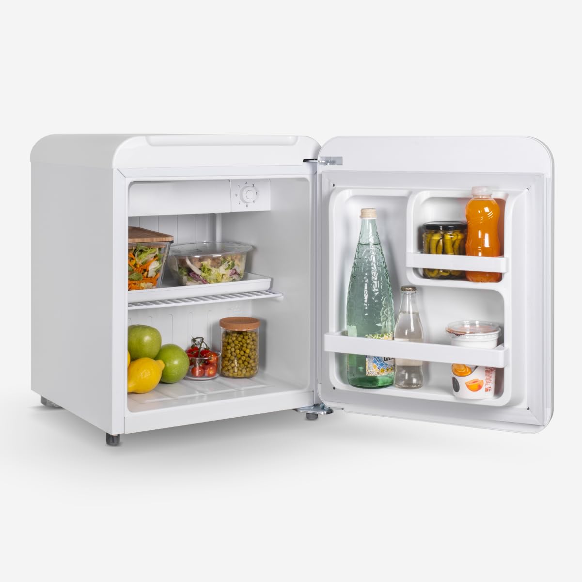 Frigorífico UNIVERSALBLUE COMO 6032W – Mini Bar Retro 48L con Zona Fría y Control Mecánico, Blanco