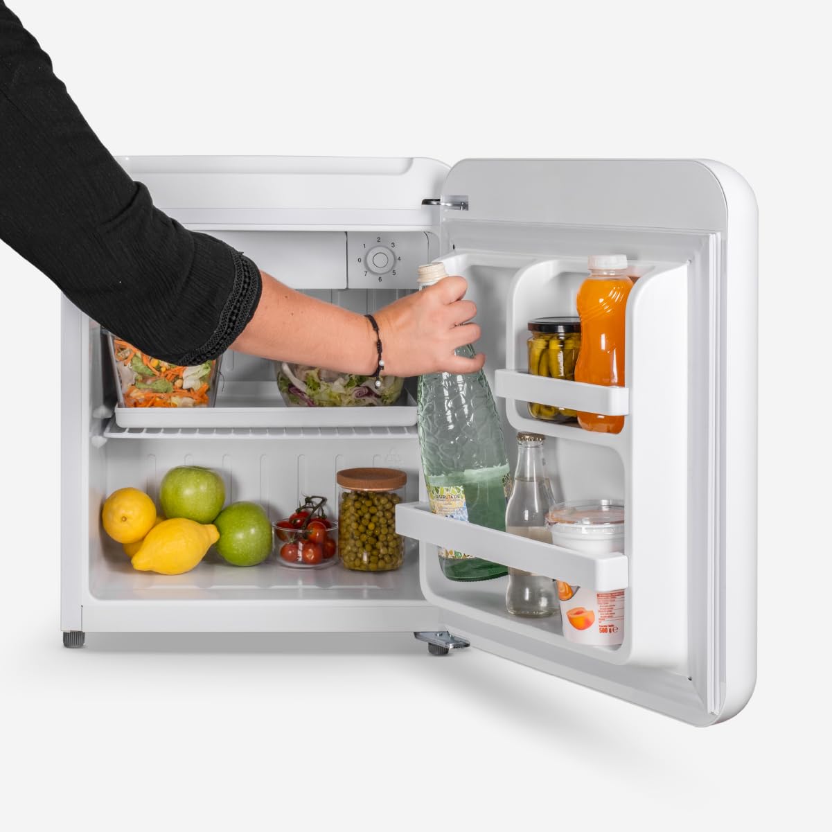 Frigorífico UNIVERSALBLUE COMO 6032W – Mini Bar Retro 48L con Zona Fría y Control Mecánico, Blanco