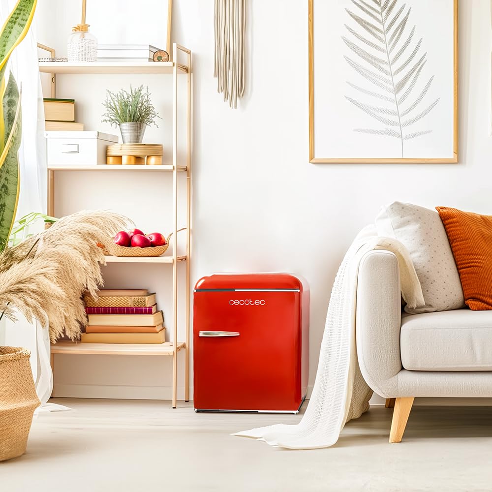 Frigorífico Mini Cecotec Bolero CoolMarket TT Origin 45 – 45L Retro con Icebox, Bajo Consumo y Tirador Cromado, Rojo