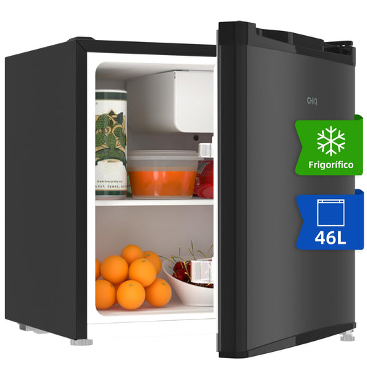 Frigorífico CHiQ CSD46D4E – Mini Bar 46L con Congelador, Termostato Ajustable y Puerta Reversible, Negro