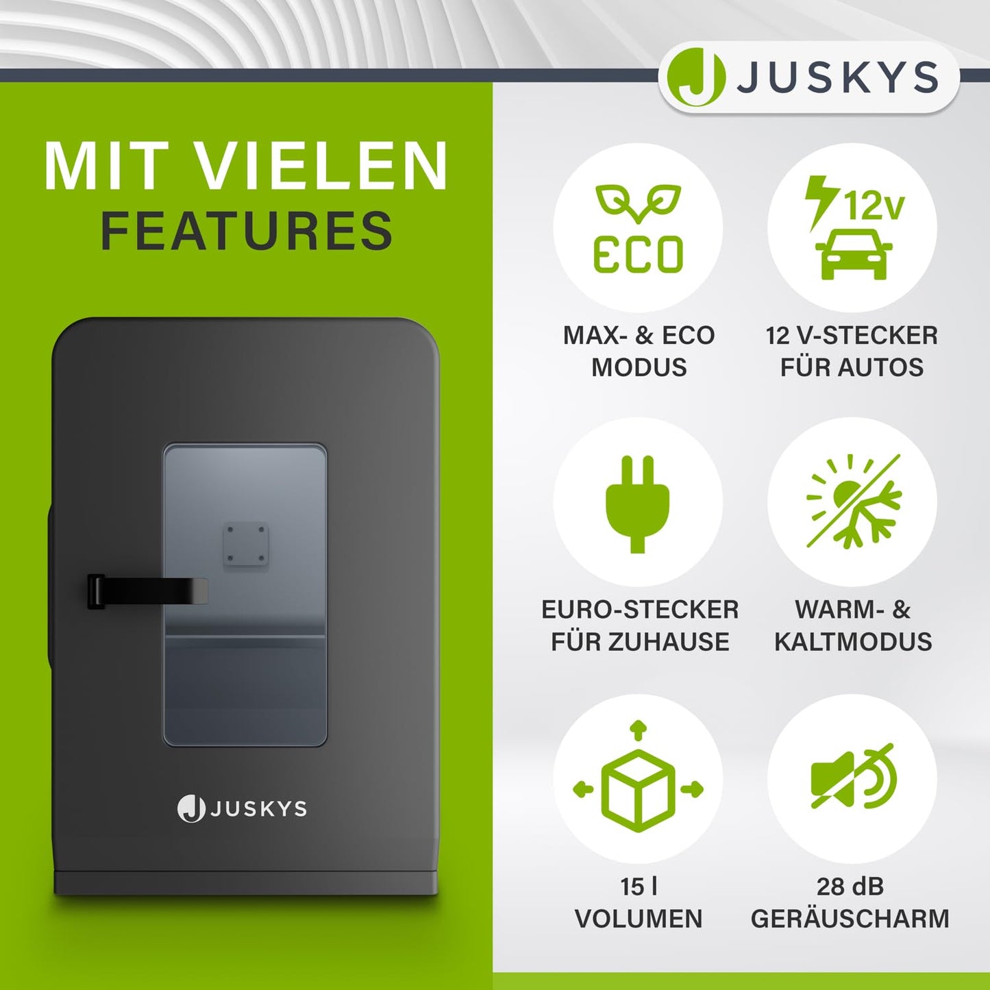 Minibar Juskys 15L – Mininevera portátil con función frío/calor, silenciosa y versátil