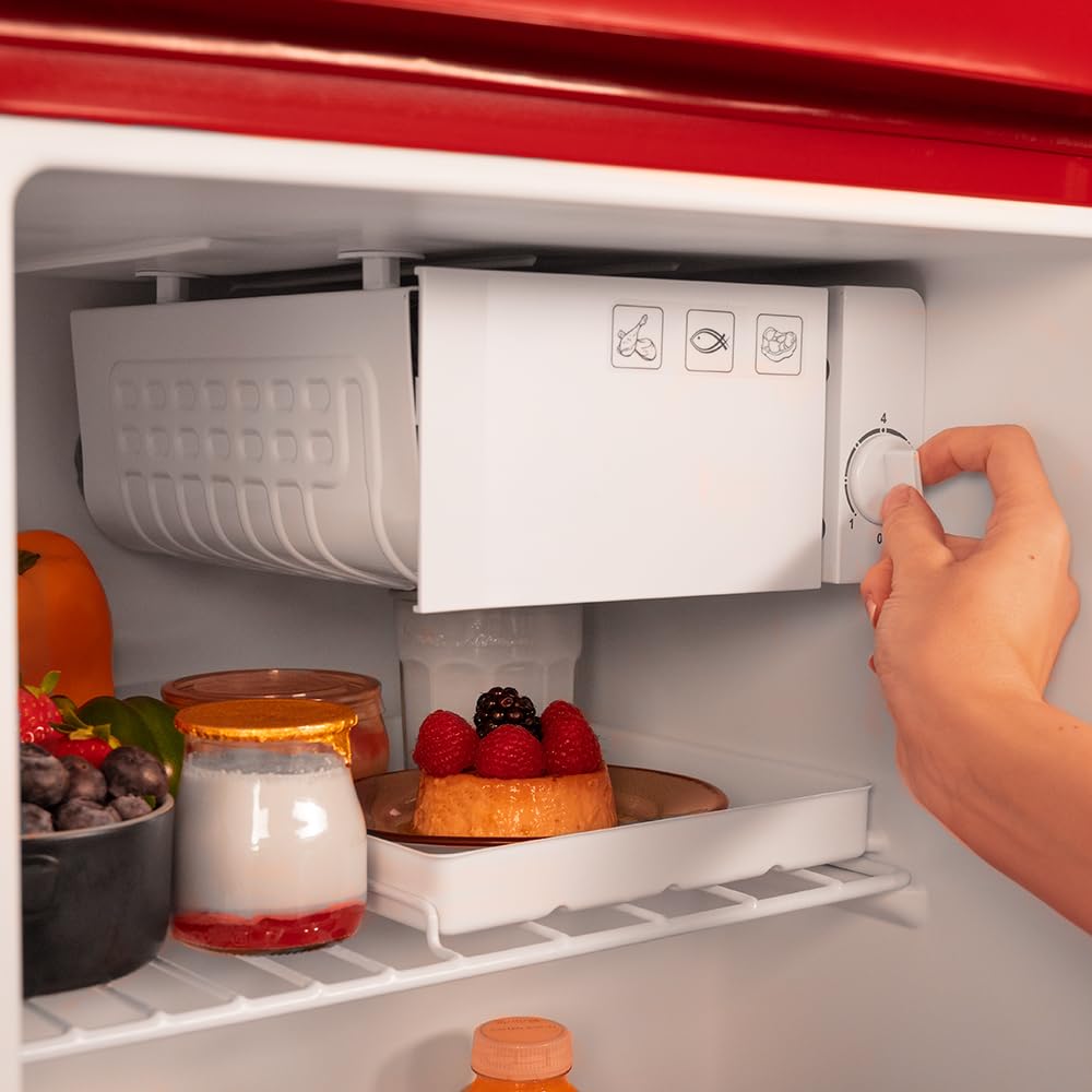 Frigorífico Mini Cecotec Bolero CoolMarket TT Origin 45 – 45L Retro con Icebox, Bajo Consumo y Tirador Cromado, Rojo