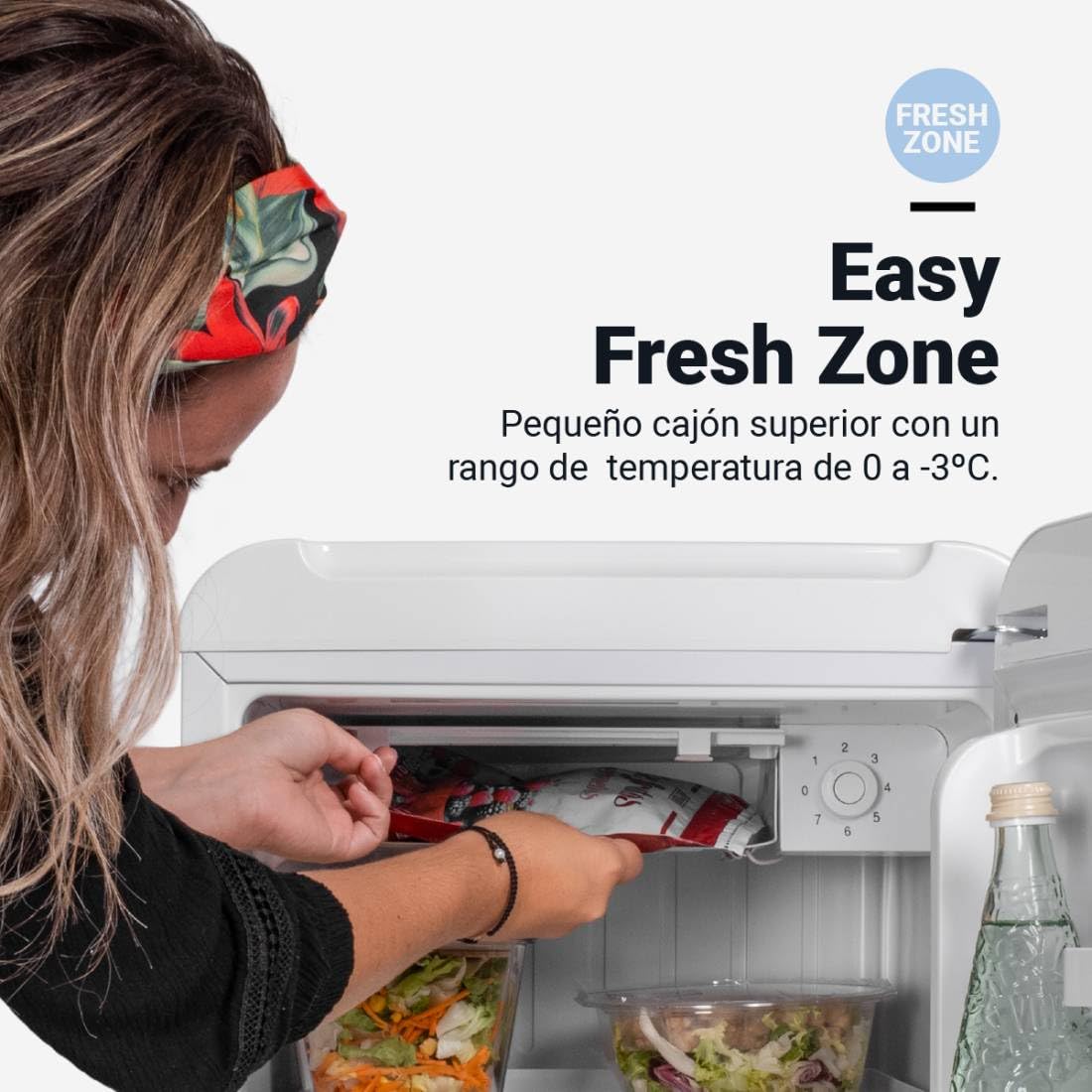 Frigorífico UNIVERSALBLUE COMO 6032W – Mini Bar Retro 48L con Zona Fría y Control Mecánico, Blanco
