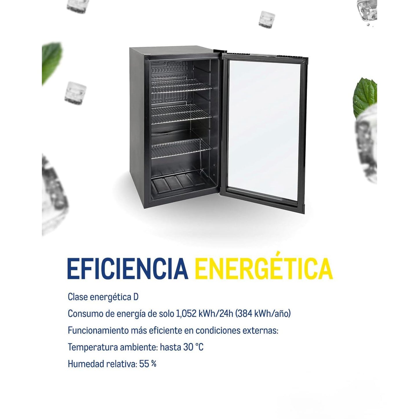 Mini Frigorífico Profesional con Puerta de Cristal – 88 L, Negro, con Estantes Ajustables