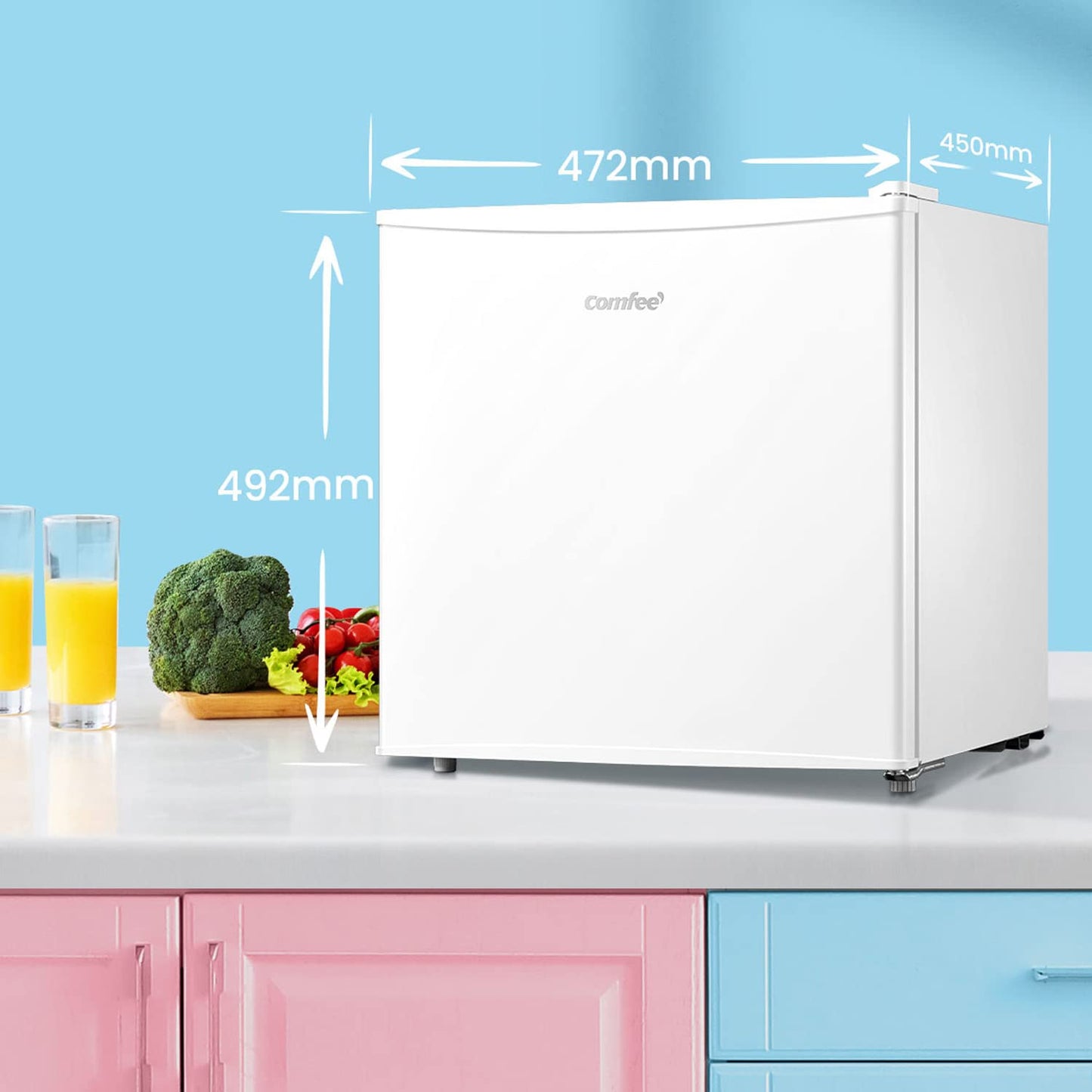 Mini Frigorífico Comfee' RCD50WH2(E) 43L – Puerta Reversible, Bajo Consumo y Funcionamiento Silencioso, Blanco