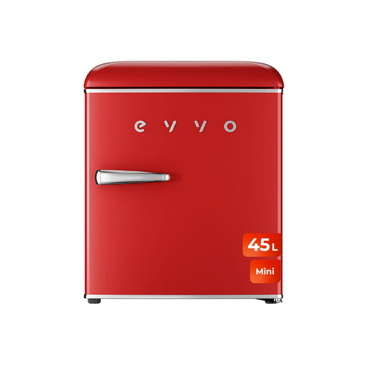 Frigorífico Mini EVVO F20 Retro – 45L de Capacidad, Diseño Vintage con Control de Temperatura y Bajo Consumo, Rojo