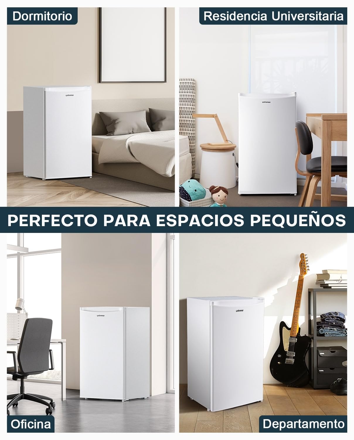 Frigorífico Mini Upstreman BR321 91L con Congelador – Bajo Consumo, Silencioso, Puerta Reversible, Blanco