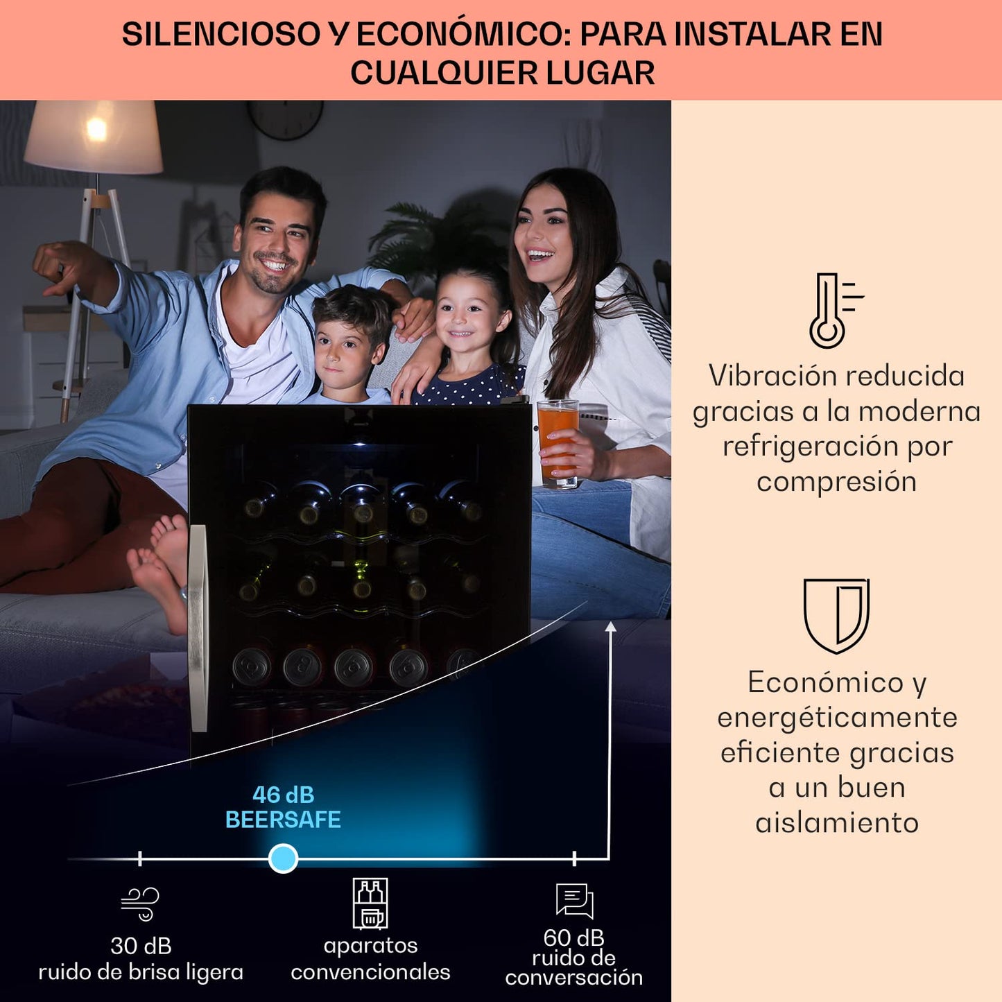 KLARSTEIN Mini Nevera 60L – Puerta de Cristal, Estantes Extraíbles, Bajo Consumo, Iluminación LED, Silenciosa, Negra