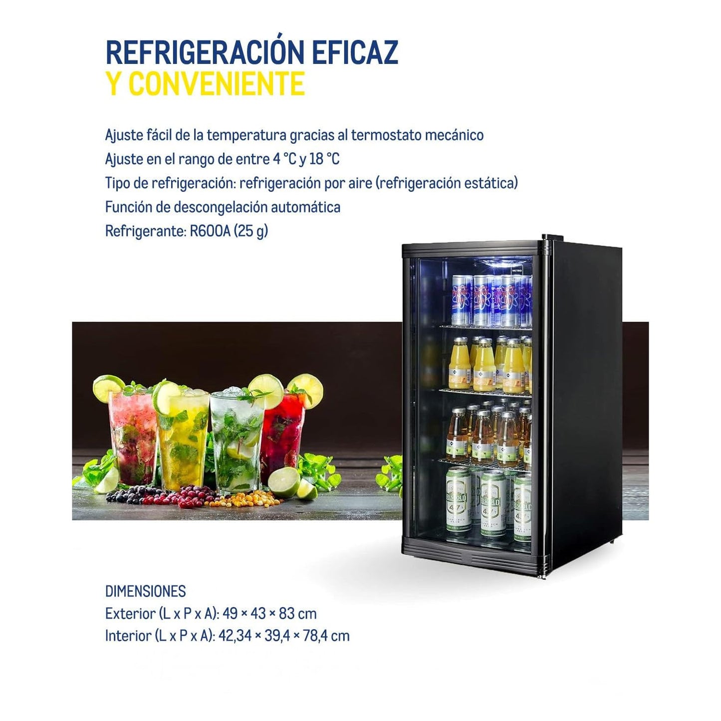 Mini Frigorífico Profesional con Puerta de Cristal – 88 L, Negro, con Estantes Ajustables