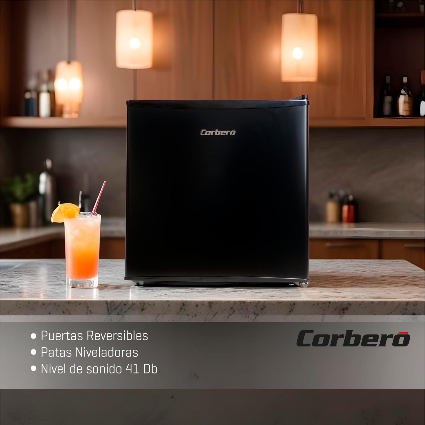 Frigorífico Corberó CFMMB44BL – Mini Bar 43L con Puerta Reversible, Patas Niveladoras y Control Mecánico, Negro