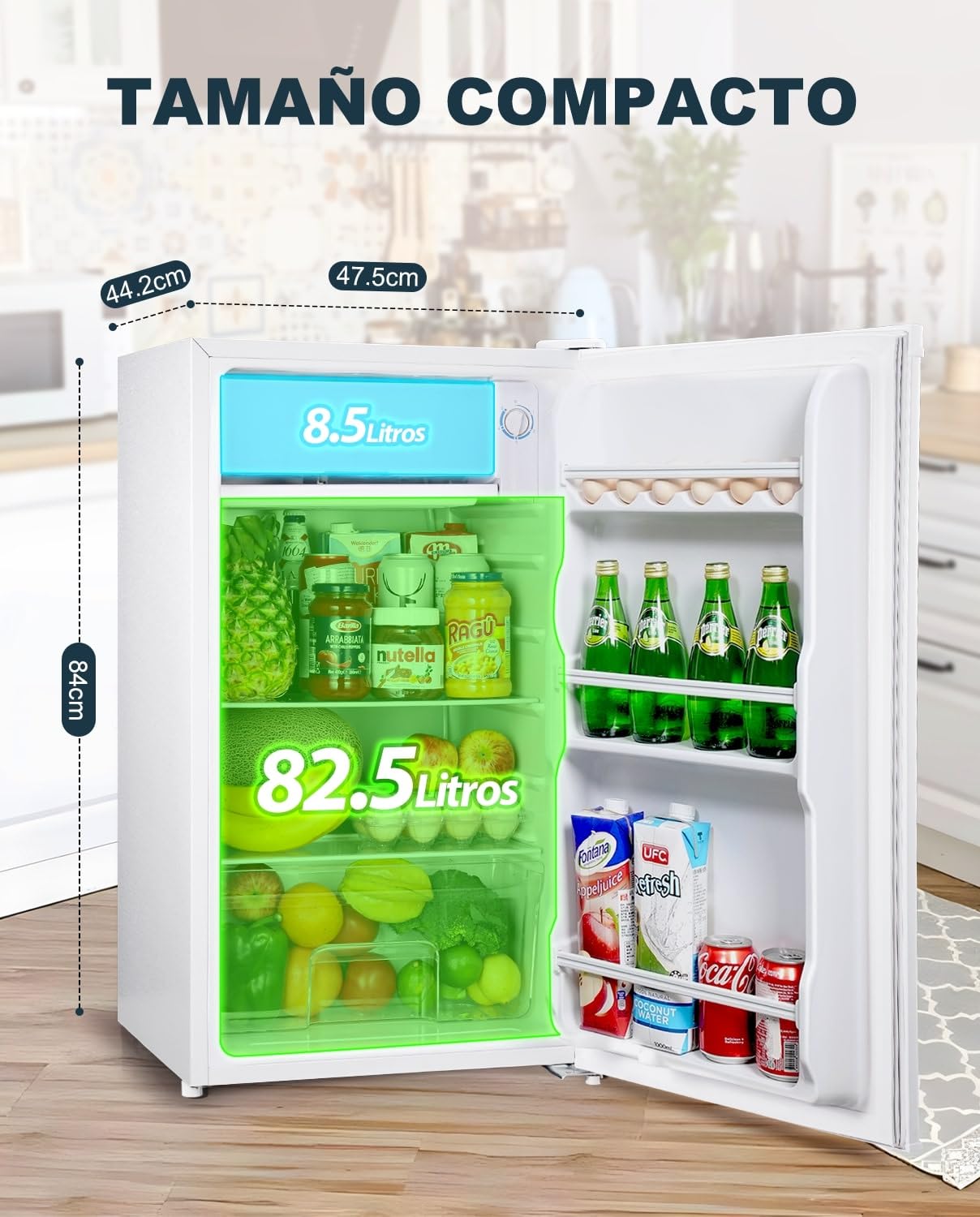 Frigorífico Mini Upstreman BR321 91L con Congelador – Bajo Consumo, Silencioso, Puerta Reversible, Blanco