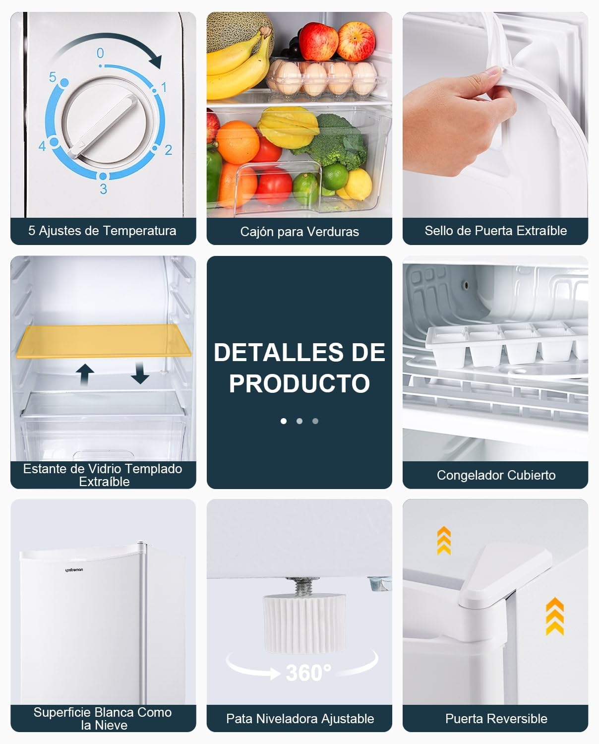 Frigorífico Mini Upstreman BR321 91L con Congelador – Bajo Consumo, Silencioso, Puerta Reversible, Blanco