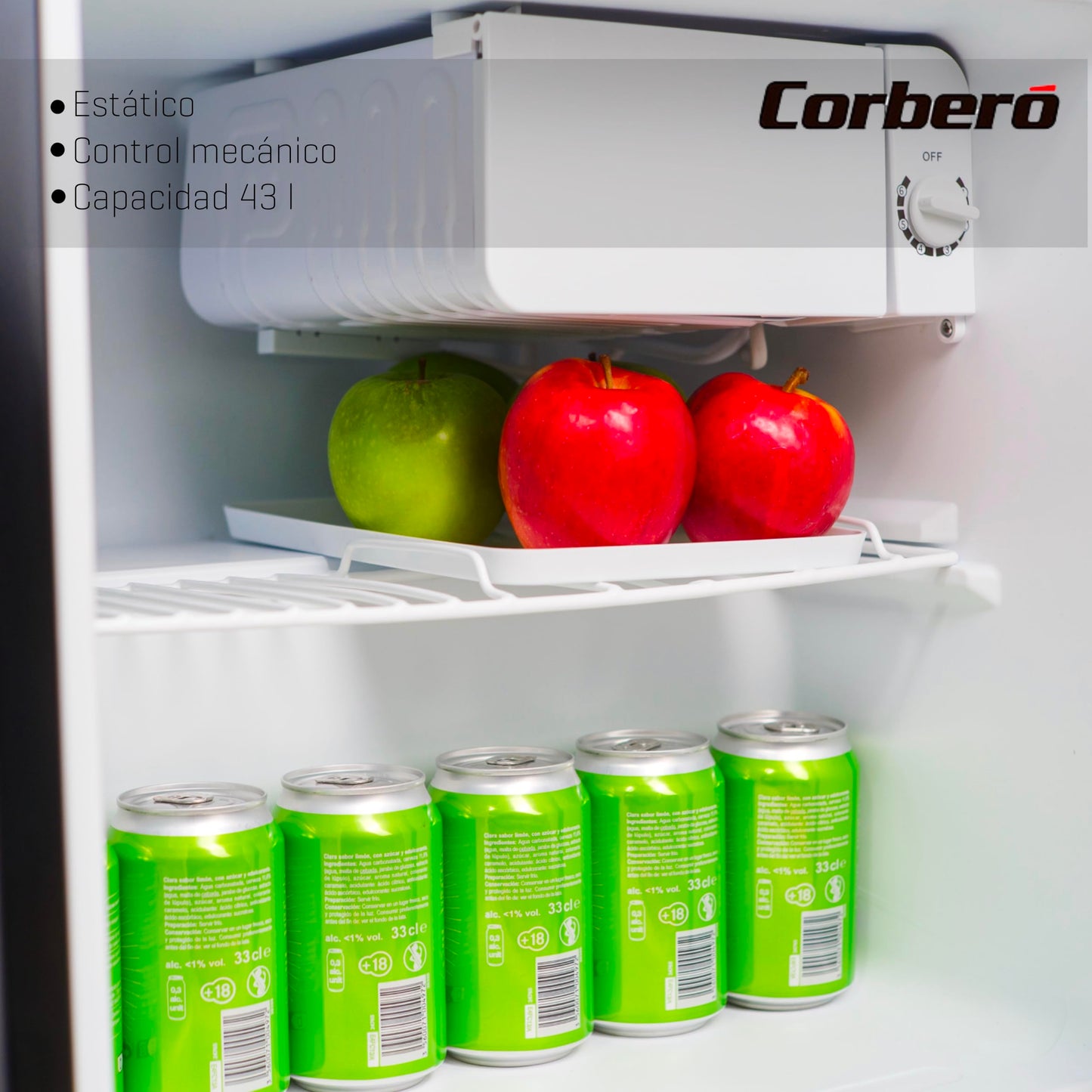 Frigorífico Corberó CFMMB44BL – Mini Bar 43L con Puerta Reversible, Patas Niveladoras y Control Mecánico, Negro